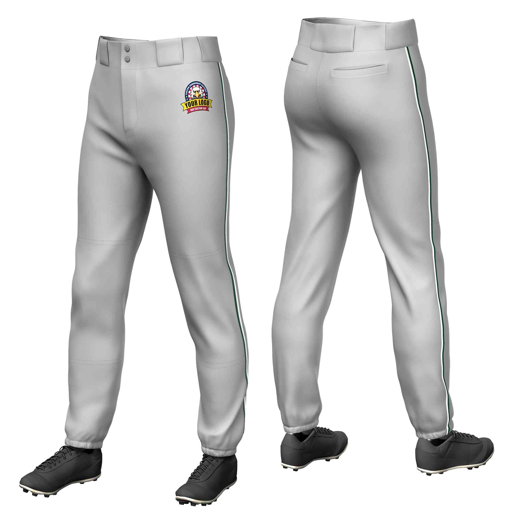 Pantalon de baseball pull-up extensible, coupe classique, personnalisé, gris vert-blanc