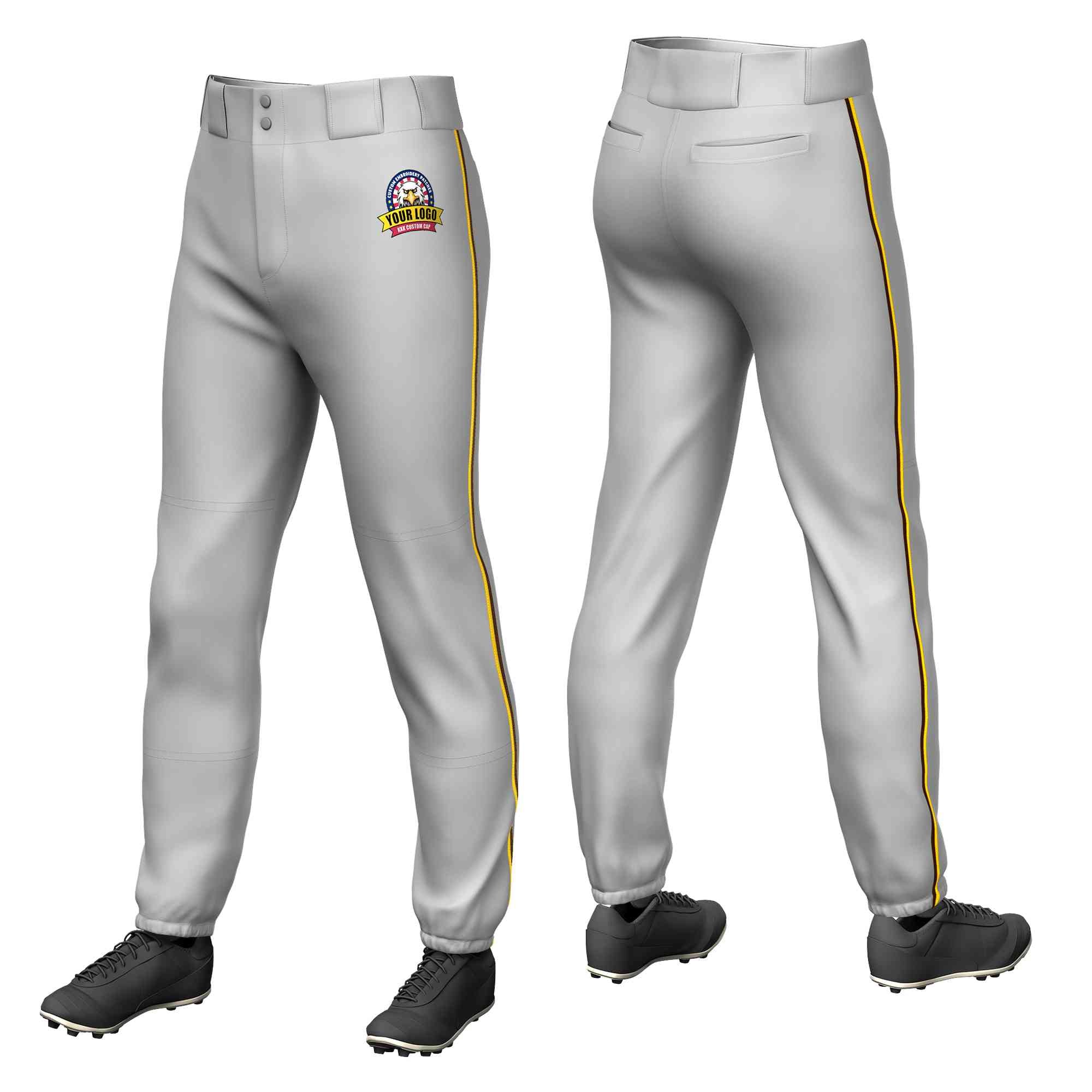 Custom Gray Gold-Brown Classic Fit Stretch Practice Pull-up Baseball Pants