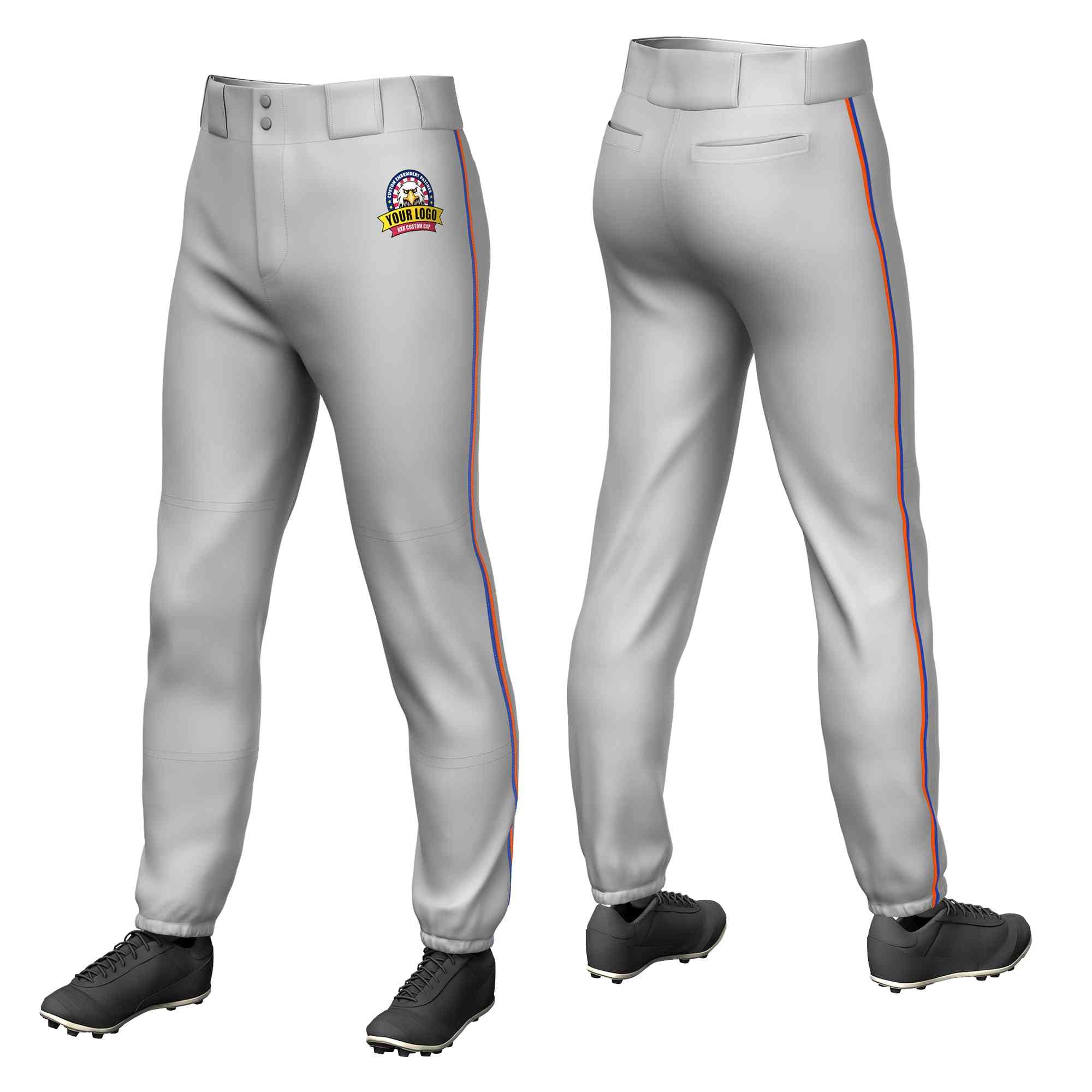 Pantalon de baseball pull-up extensible gris royal-orange personnalisé