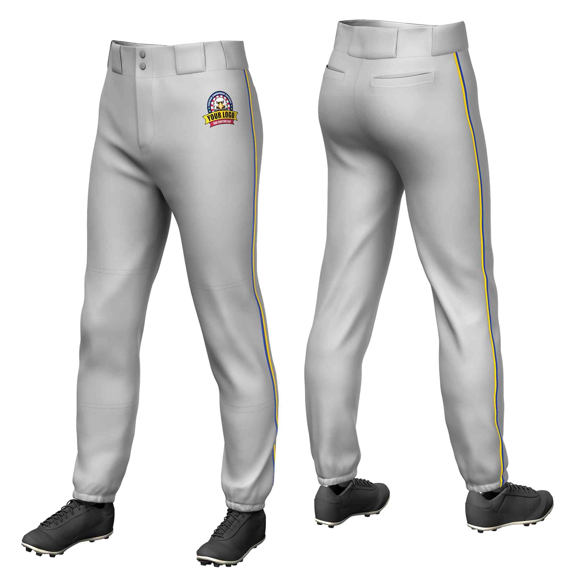 Pantalon de baseball pull-up extensible gris royal-or personnalisé