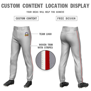 Pantalon de baseball pull-up extensible, coupe classique, personnalisé, gris blanc-rouge