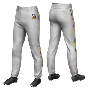 Custom Gray Navy-Yellow Classic Fit Stretch Practice Pull-up Baseball Pants