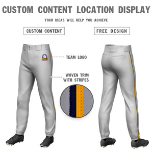 Custom Gray Navy-Yellow Classic Fit Stretch Practice Pull-up Baseball Pants