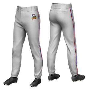 Custom Gray Royal-Red Classic Fit Stretch Practice Pull-up Baseball Pants