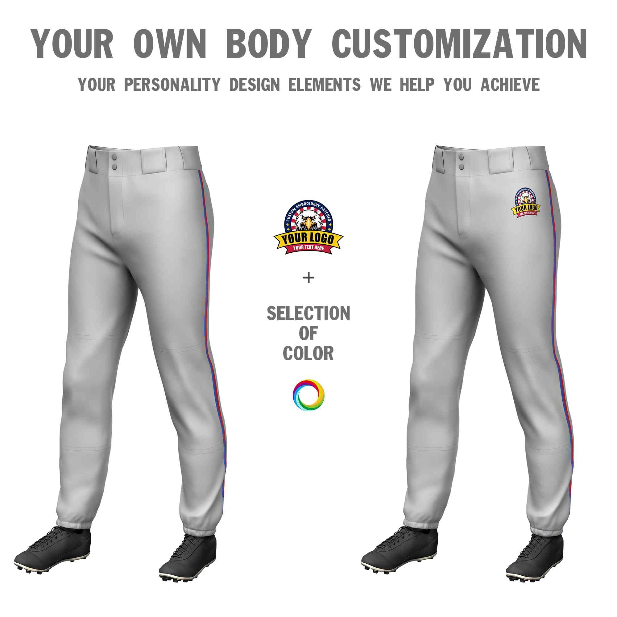 Pantalon de baseball pull-up extensible gris royal-rouge personnalisé