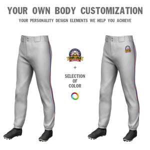 Custom Gray Royal-Red Classic Fit Stretch Practice Pull-up Baseball Pants