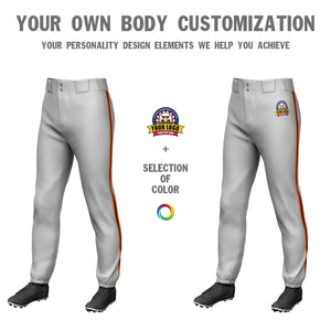 Custom Gray Orange Black-Orange Classic Fit Stretch Practice Pull-up Baseball Pants