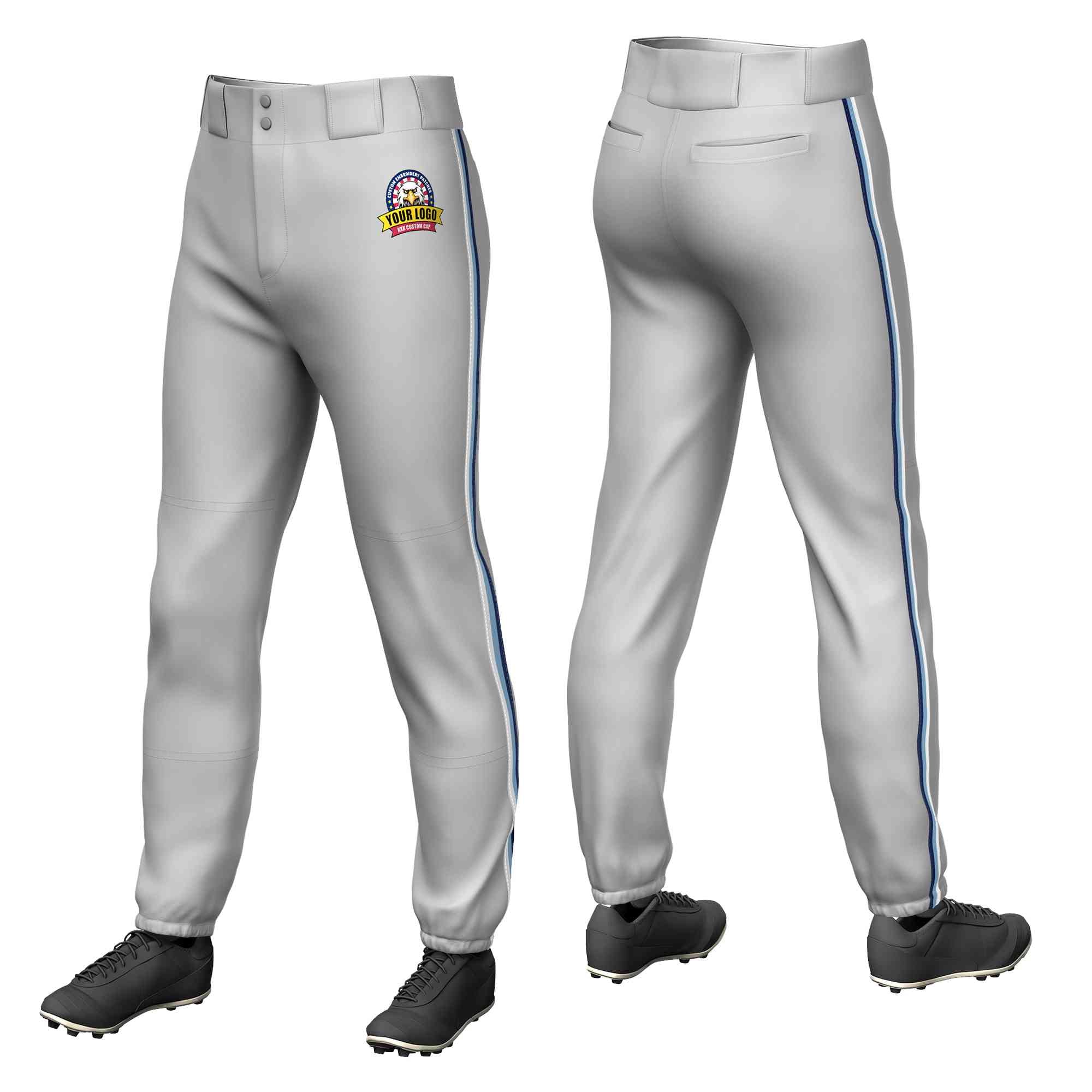 Pantalon de baseball pull-up extensible, personnalisé, gris, blanc, bleu clair, coupe classique