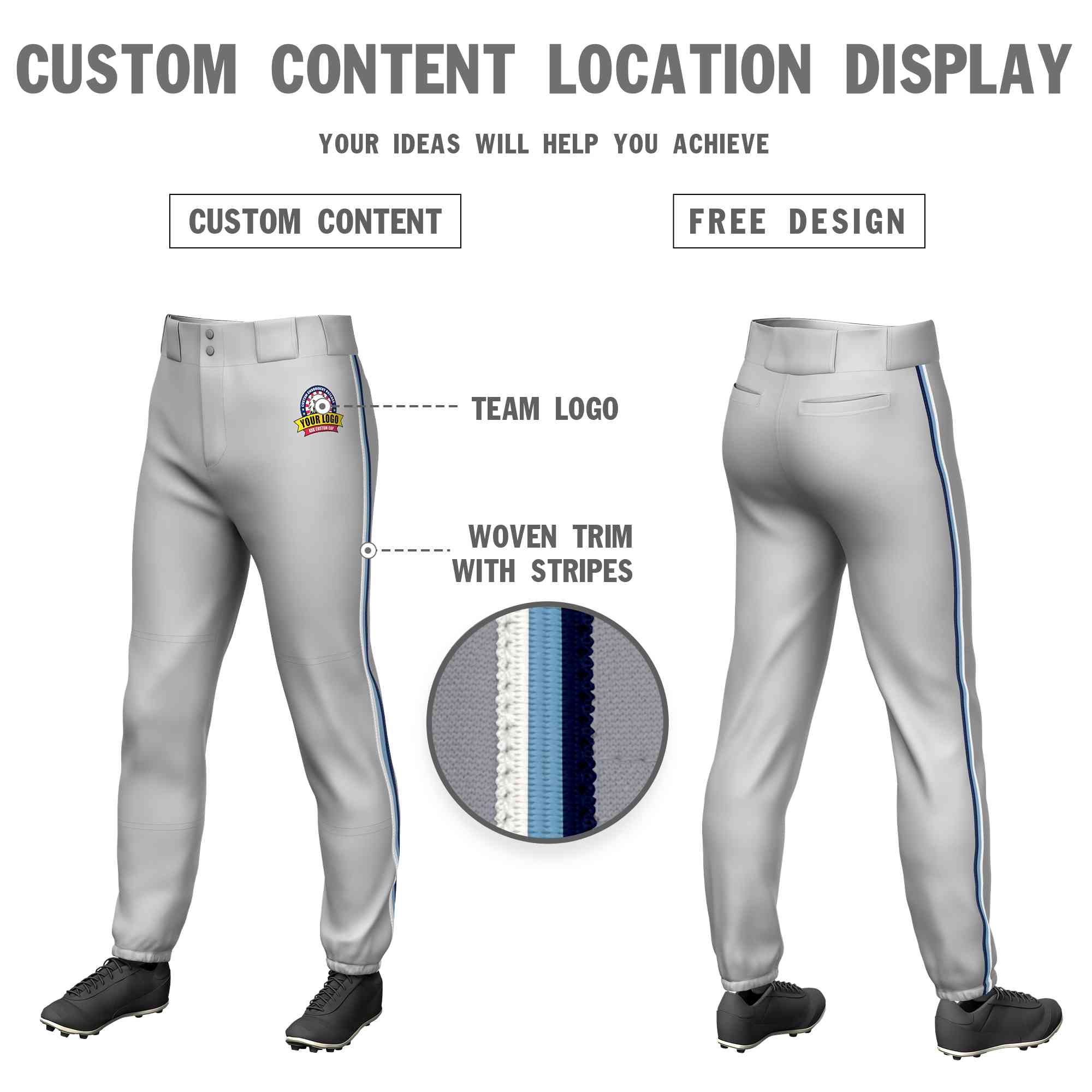 Pantalon de baseball pull-up extensible, personnalisé, gris, blanc, bleu clair, coupe classique