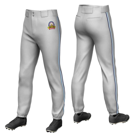 Custom Gray Light Blue White-Navy Classic Fit Stretch Practice Pull-up Baseball Pants