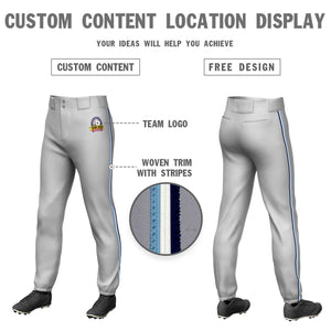 Custom Gray Light Blue White-Navy Classic Fit Stretch Practice Pull-up Baseball Pants