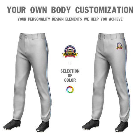 Custom Gray Light Blue White-Navy Classic Fit Stretch Practice Pull-up Baseball Pants