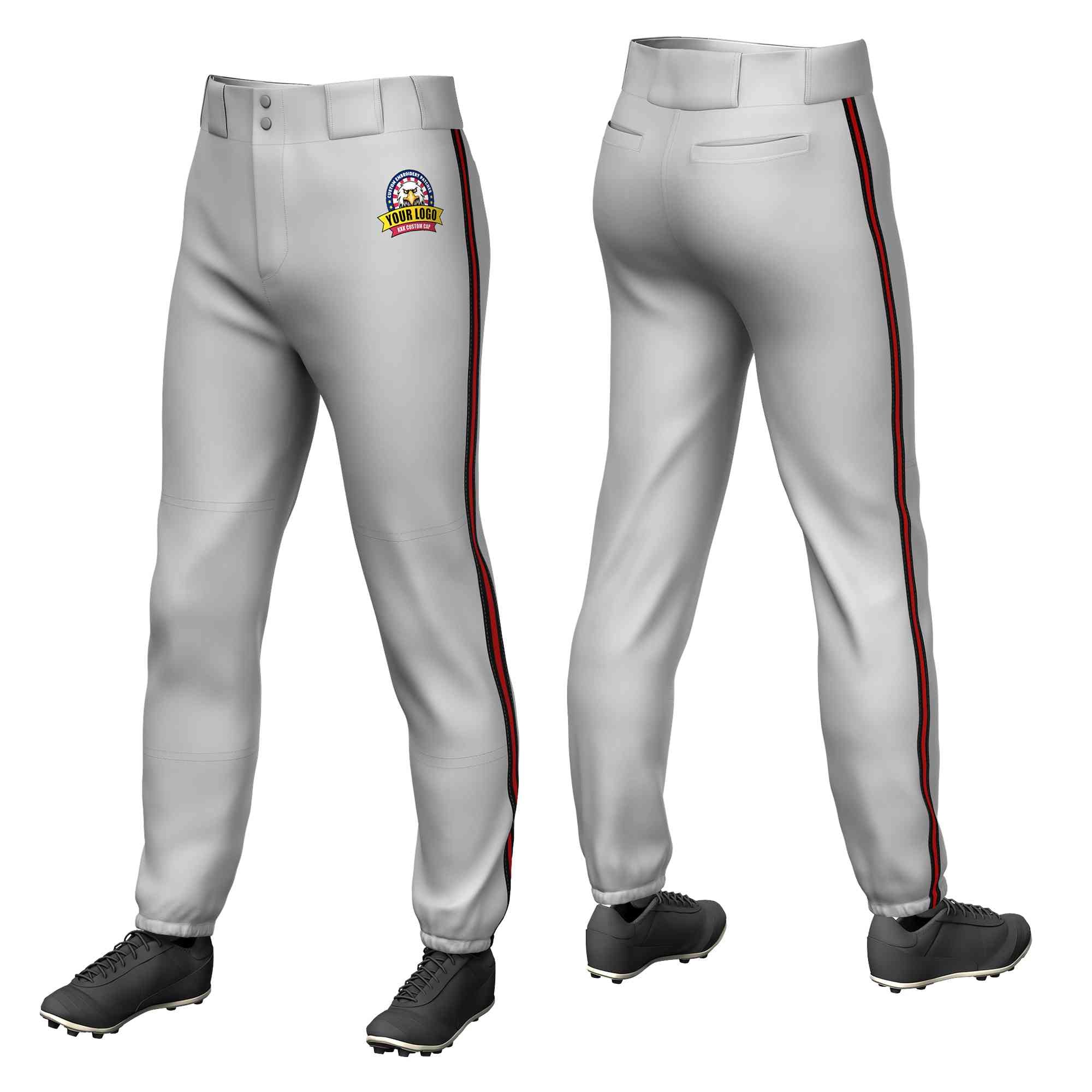 Custom Gray Black Red-Black Classic Fit Stretch Practice Pull-up Baseball Pants