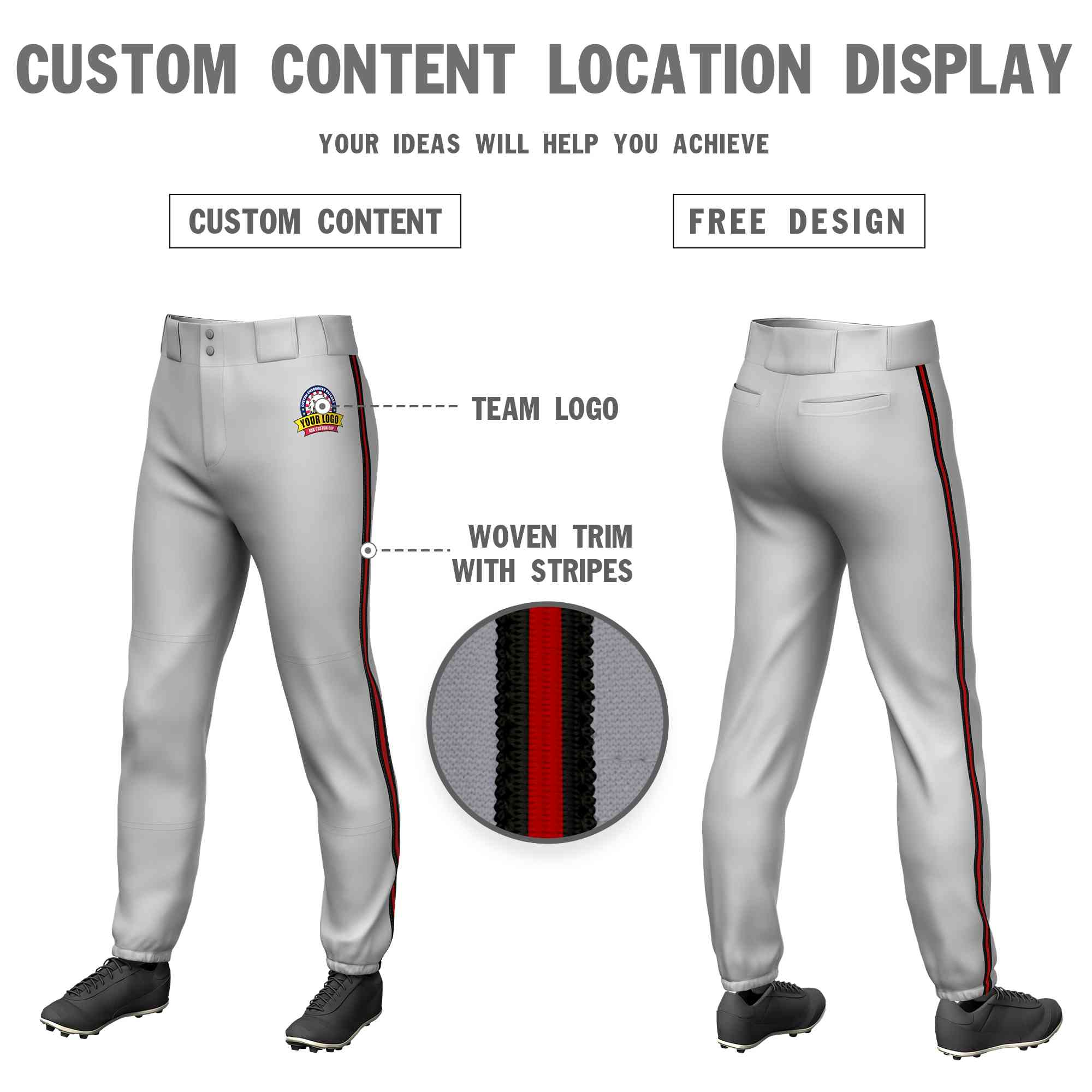 Pantalon de baseball pull-up extensible, coupe classique, personnalisé, gris, noir, rouge-noir