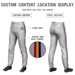 Pantalon de baseball pull-up extensible, coupe classique, personnalisé, gris marine, vieux or-rouge