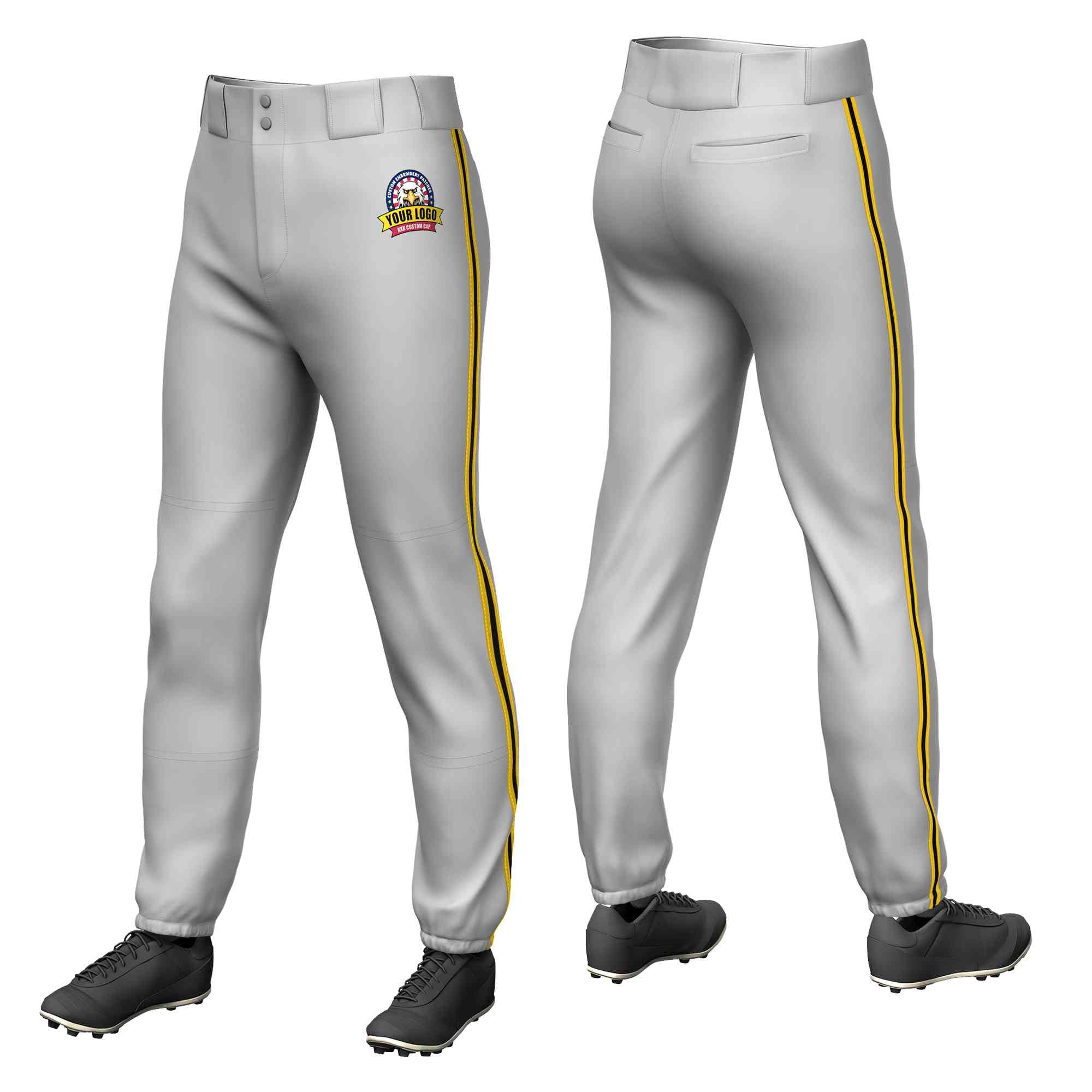 Pantalon de baseball pull-up extensible coupe classique personnalisé gris or noir-or