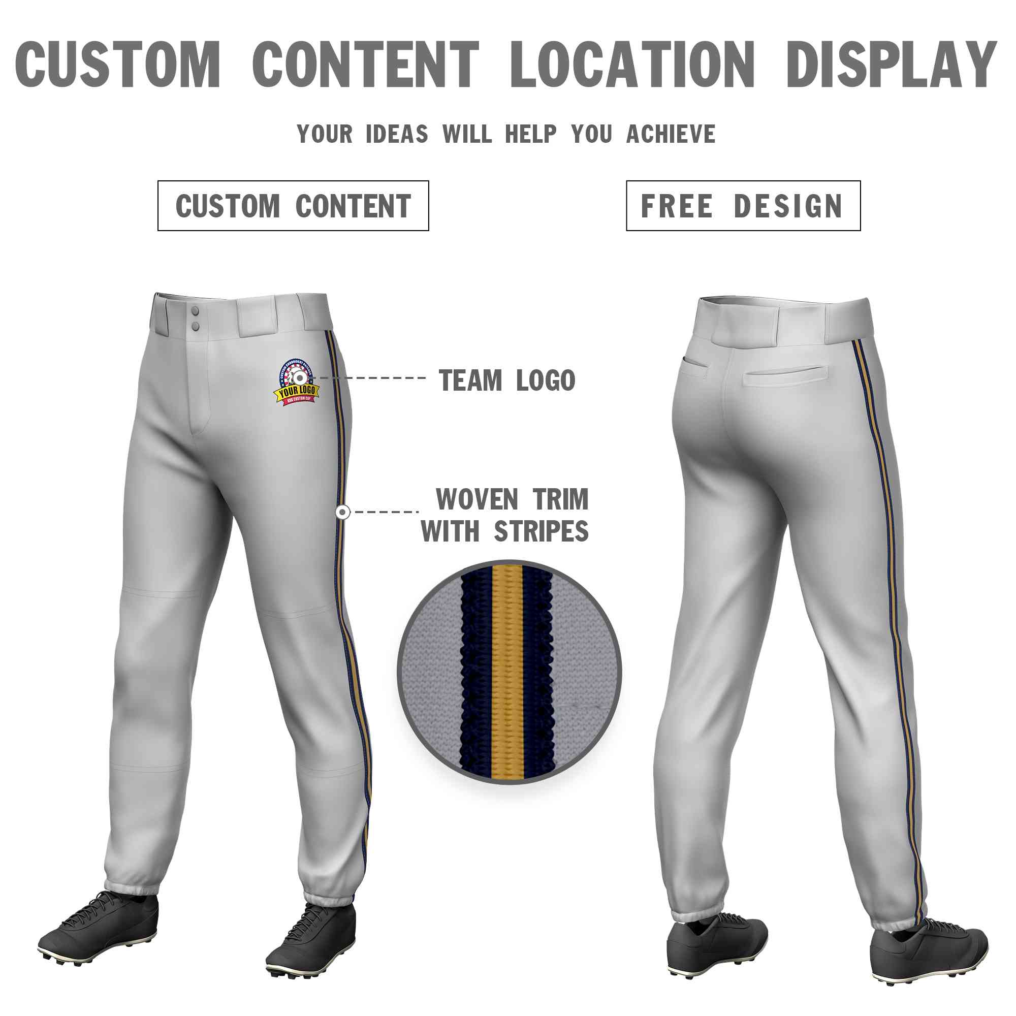 Pantalon de baseball pull-up extensible coupe classique personnalisé gris marine Old Gold-Navy