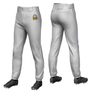 Custom Gray White Navy-White Classic Fit Stretch Practice Pull-up Baseball Pants