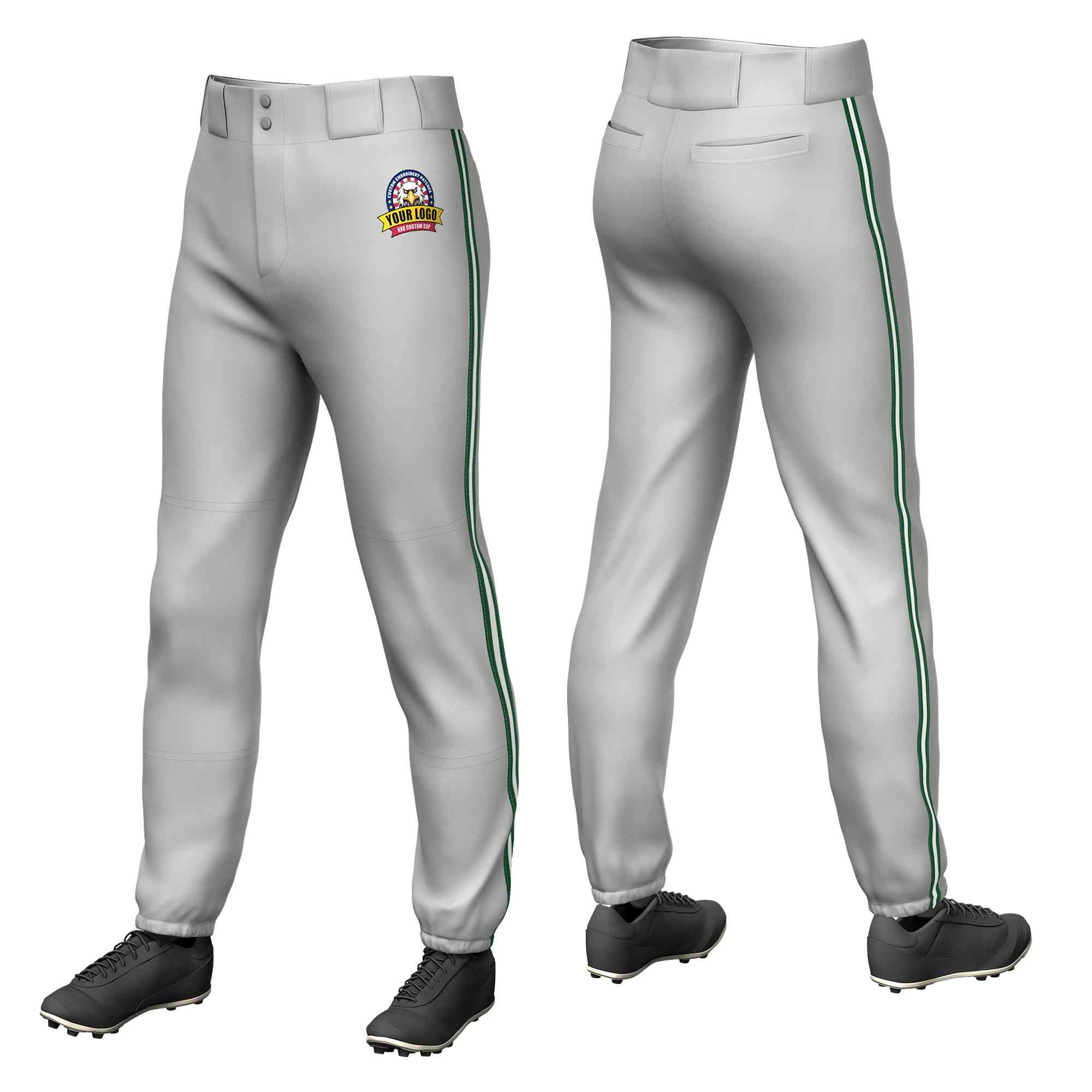 Custom Gray Green White-Green Classic Fit Stretch Practice Pull-up Baseball Pants