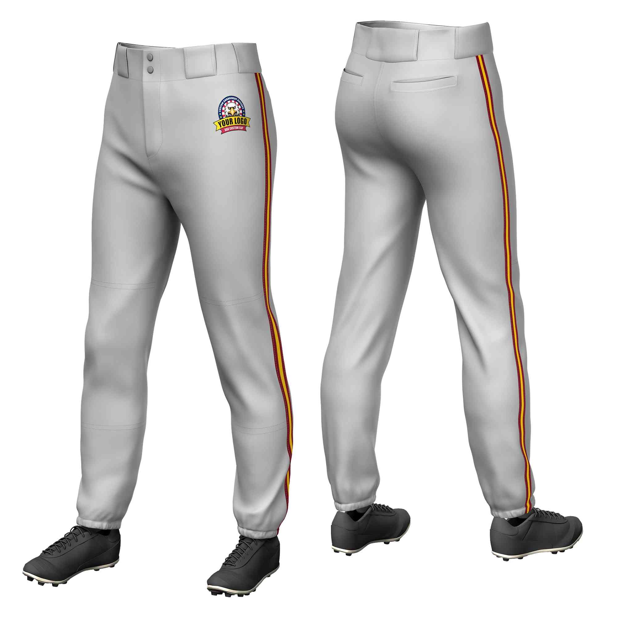 Pantalon de baseball à traction extensible, coupe classique, personnalisé, gris cramoisi or-cramoisi