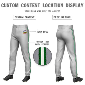 Custom Gray Kelly Green White-Kelly Green Classic Fit Stretch Practice Pull-up Baseball Pants