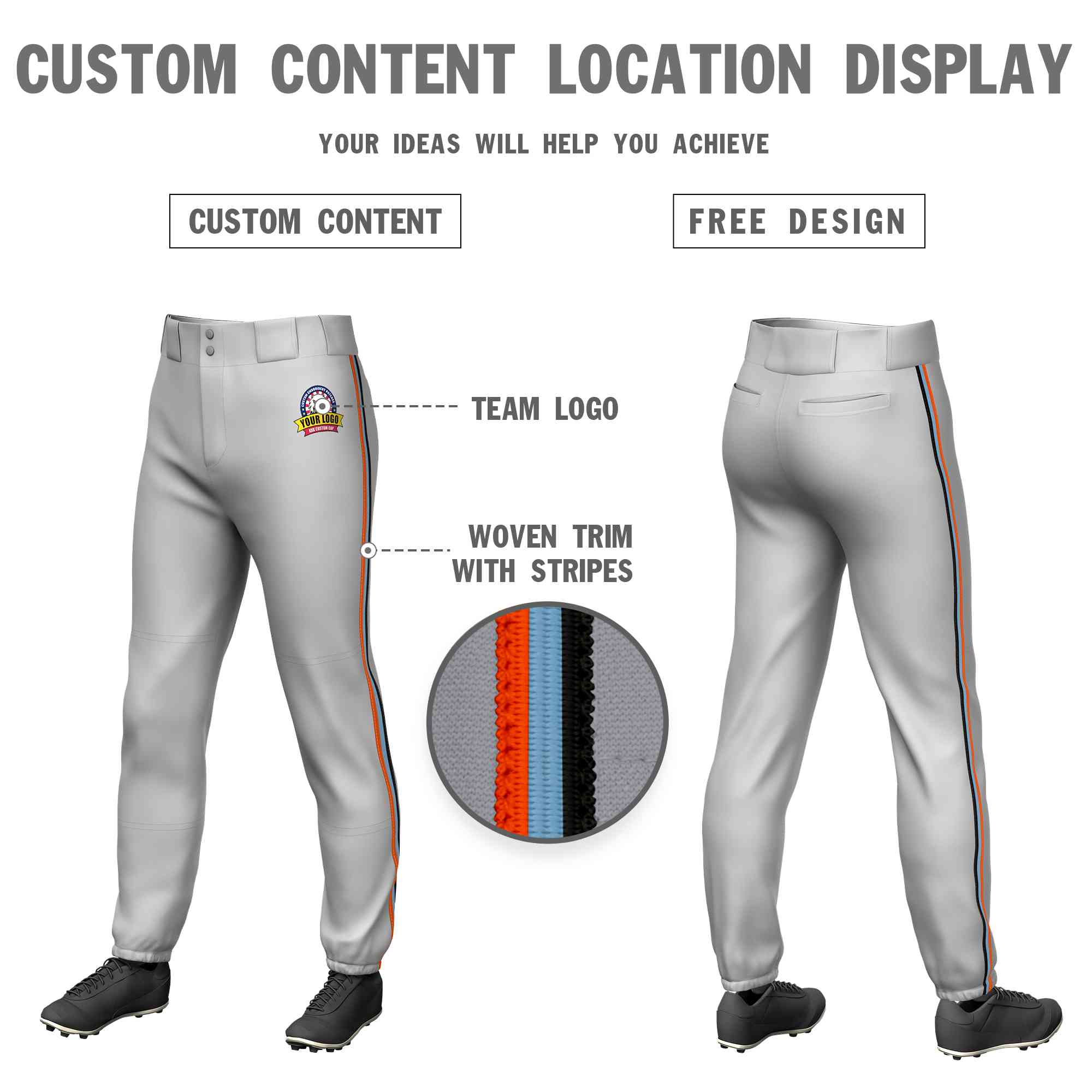 Pantalon de baseball extensible personnalisé gris orange bleu clair-noir coupe classique