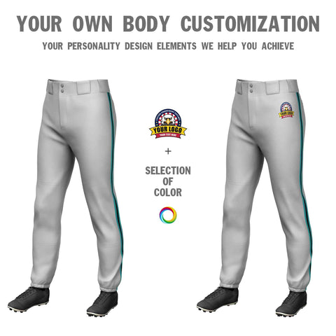 Custom Gray Aqua Black-Aqua Classic Fit Stretch Practice Pull-up Baseball Pants