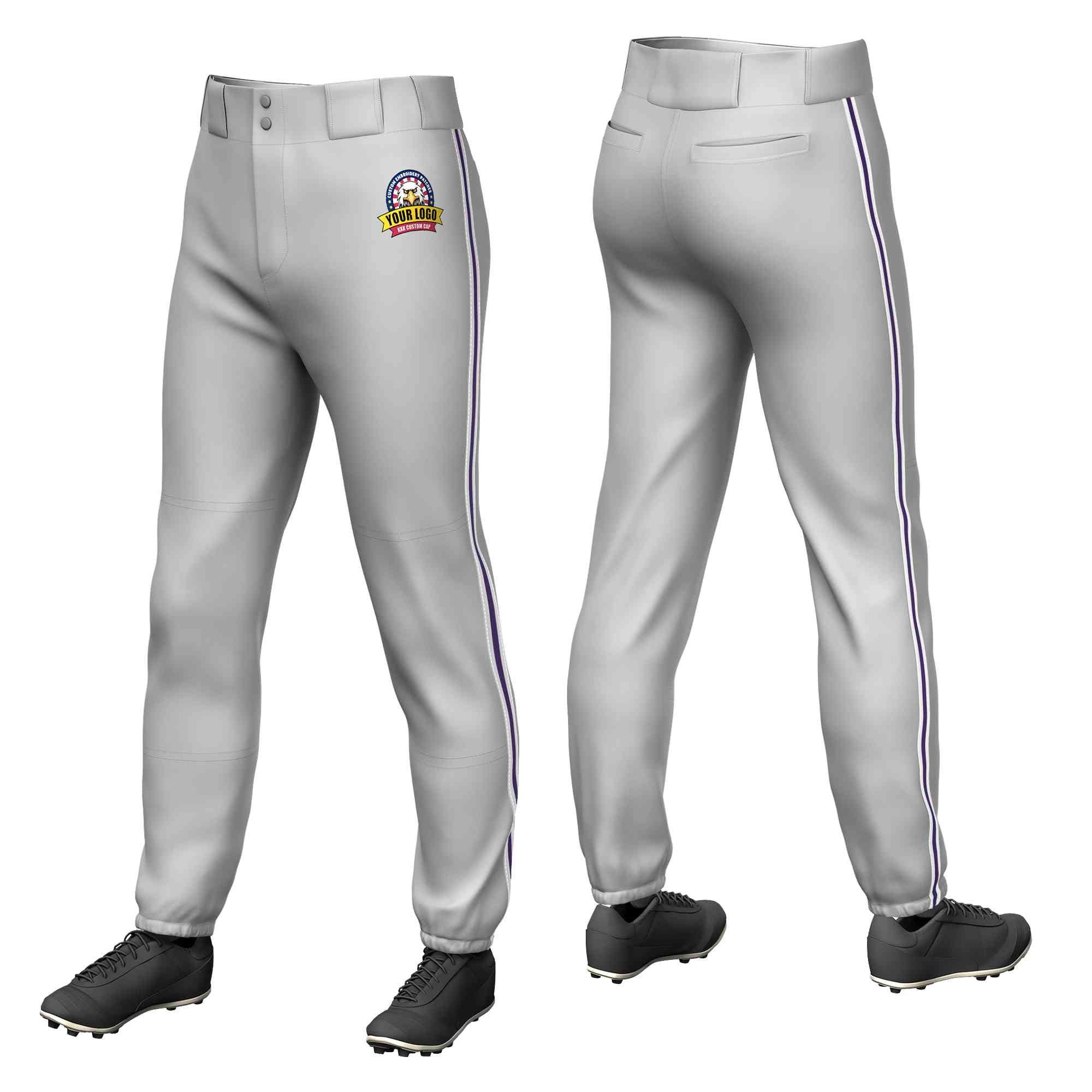 Custom Gray White Purple-White Classic Fit Stretch Practice Pull-up Baseball Pants