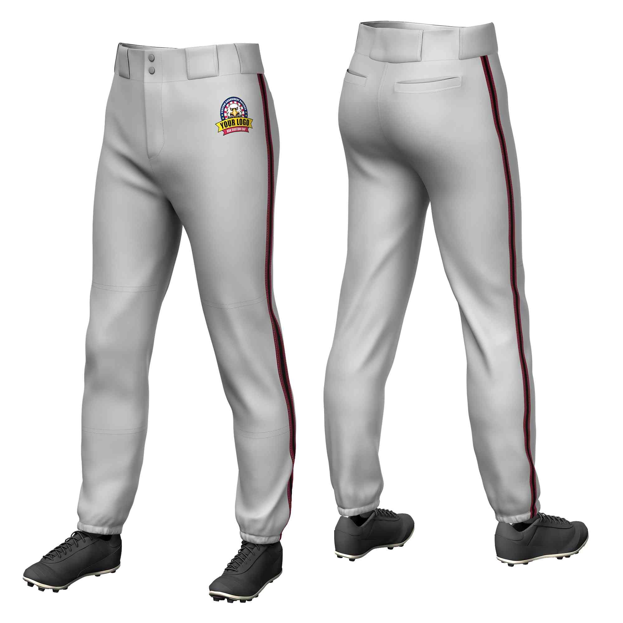 Pantalon de baseball pull-up extensible coupe classique personnalisé gris cramoisi noir-cramoisi