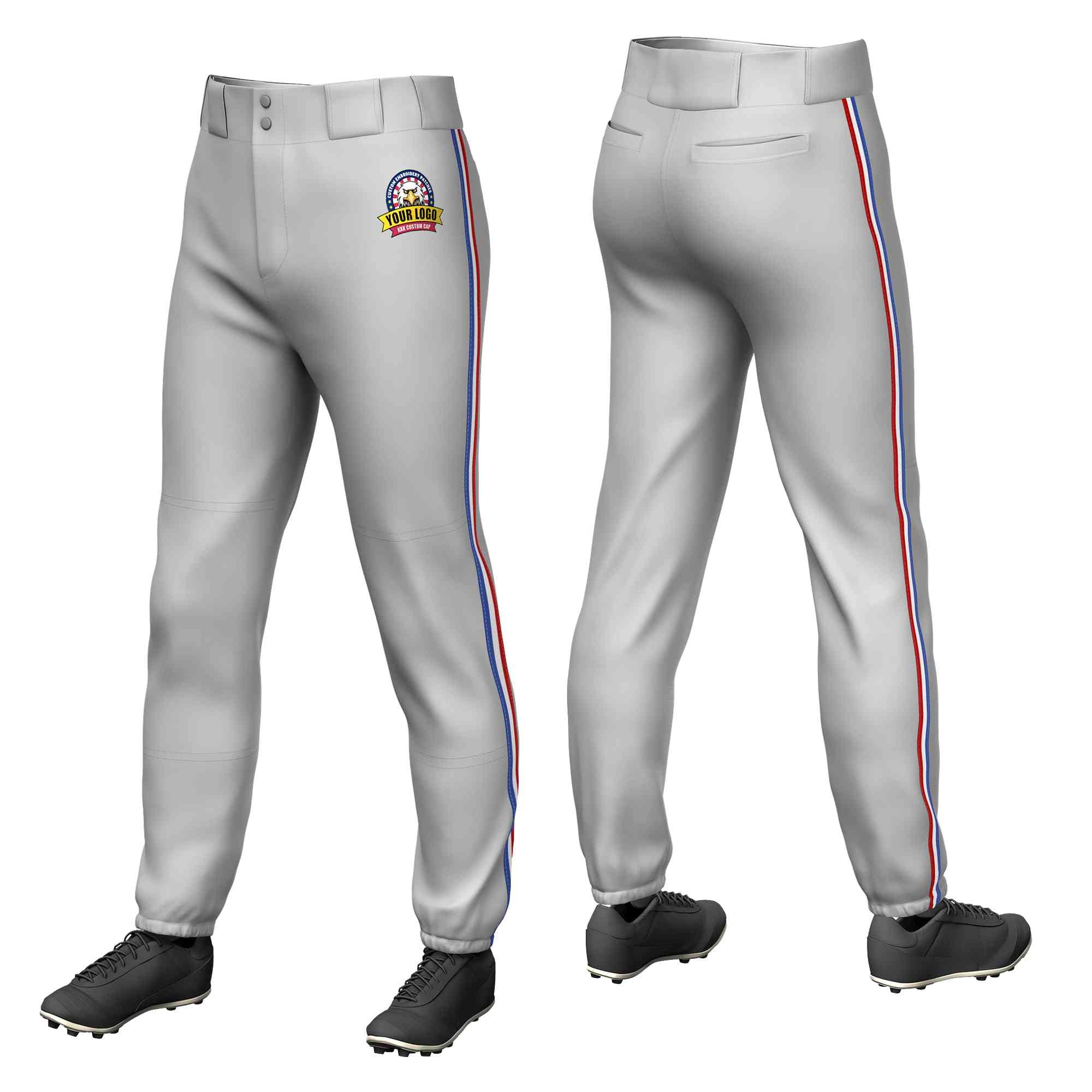 Pantalon de baseball extensible personnalisé gris royal blanc-rouge coupe classique