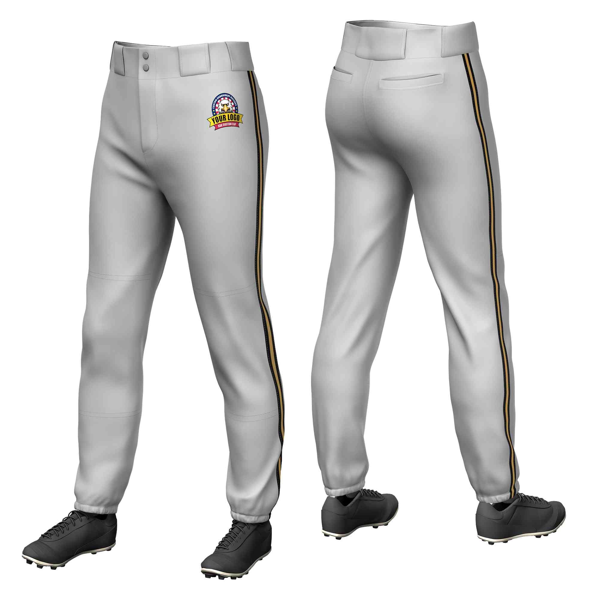 Custom Gray Black Old Gold-Black Classic Fit Stretch Practice Pull-up Baseball Pants