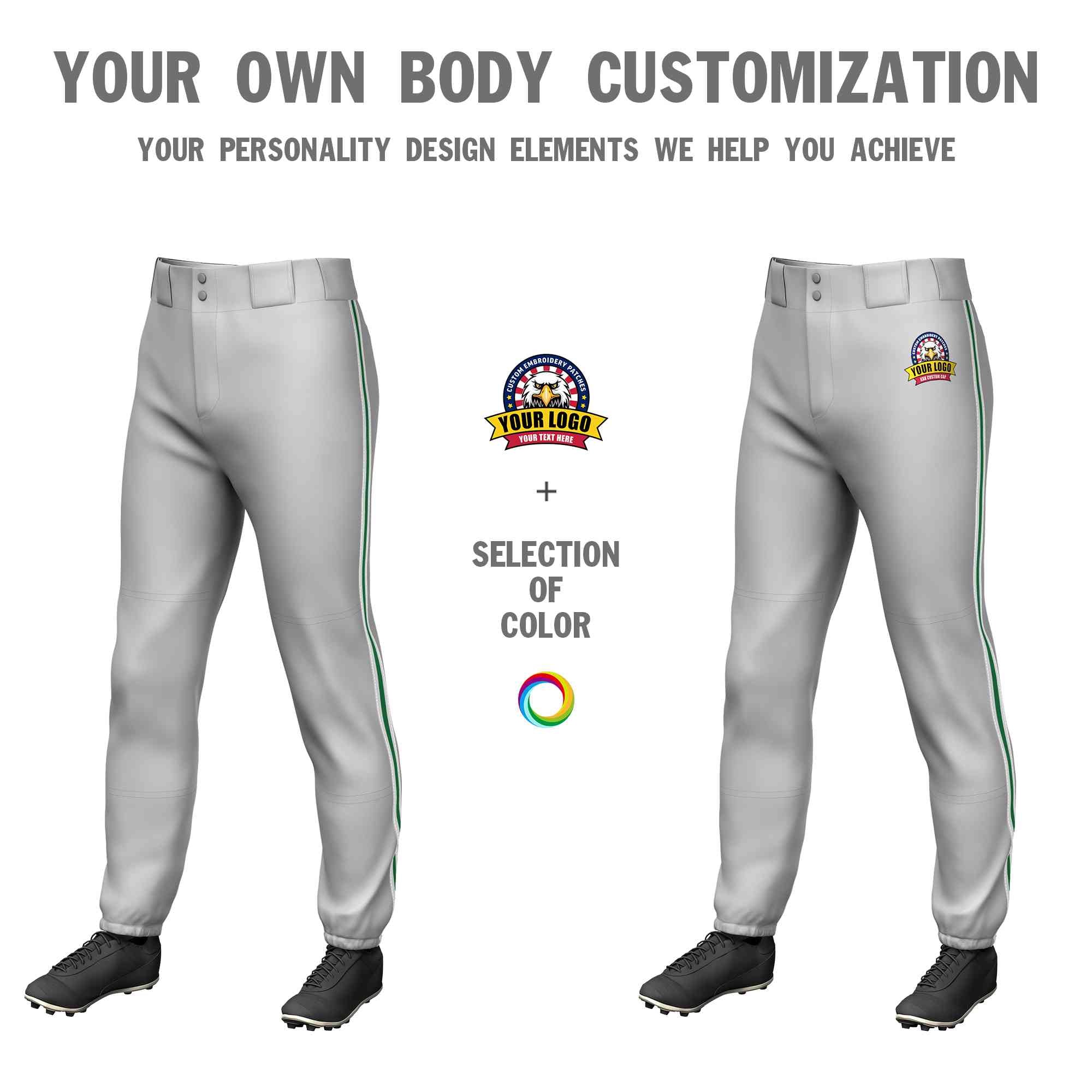 Pantalon de baseball pull-up extensible, personnalisé, gris et blanc, vert-blanc, coupe classique