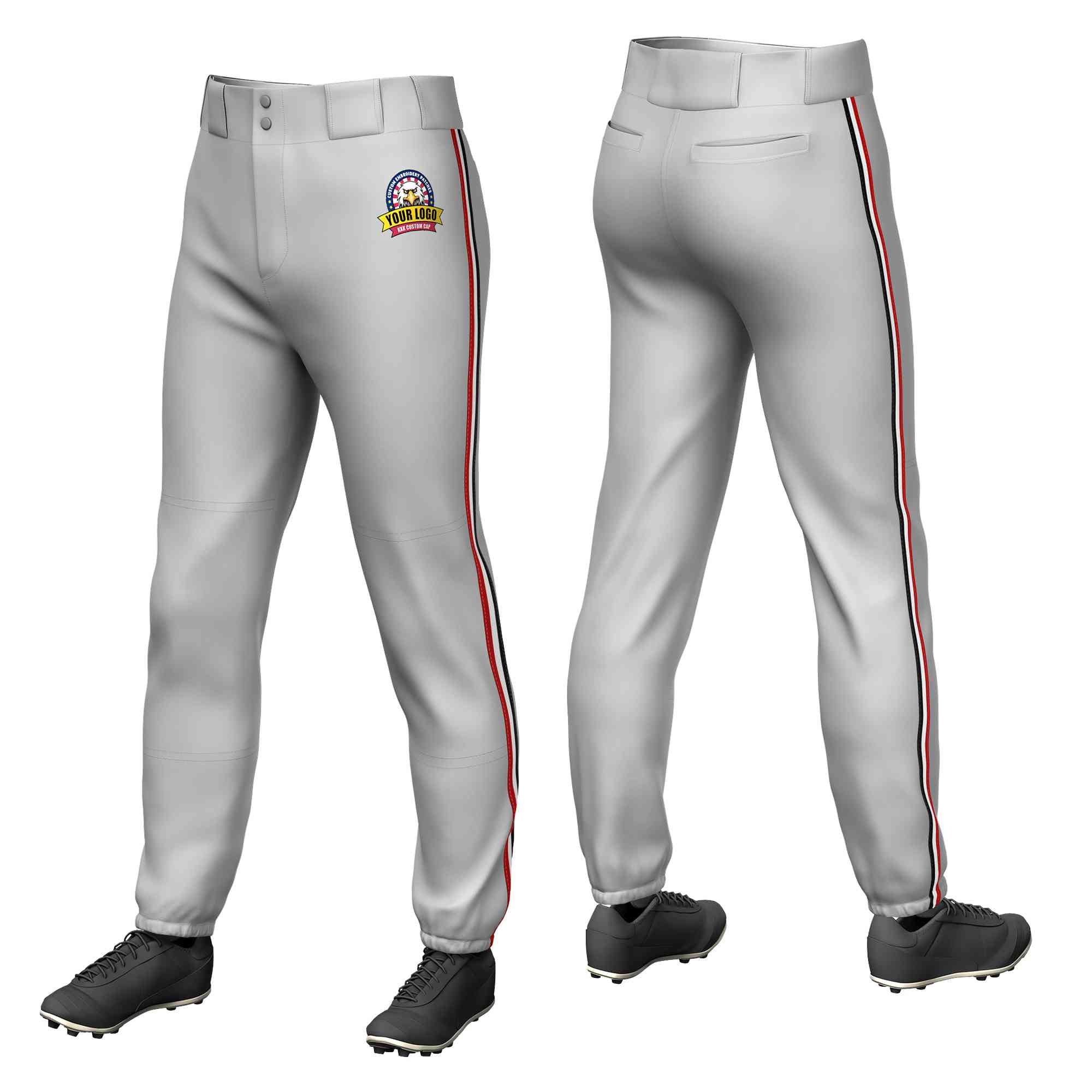 Custom Gray Red White-Black Classic Fit Stretch Practice Pull-up Baseball Pants