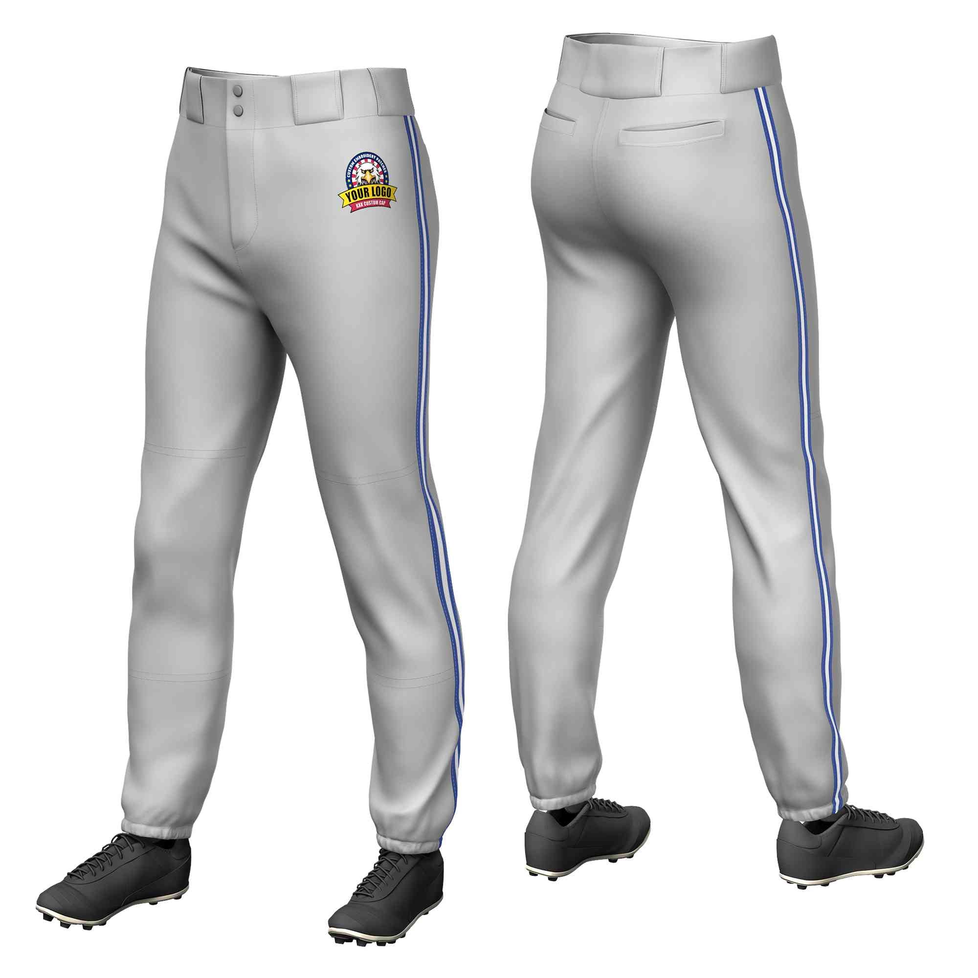 Pantalon de baseball pull-up extensible personnalisé gris royal blanc-royal coupe classique