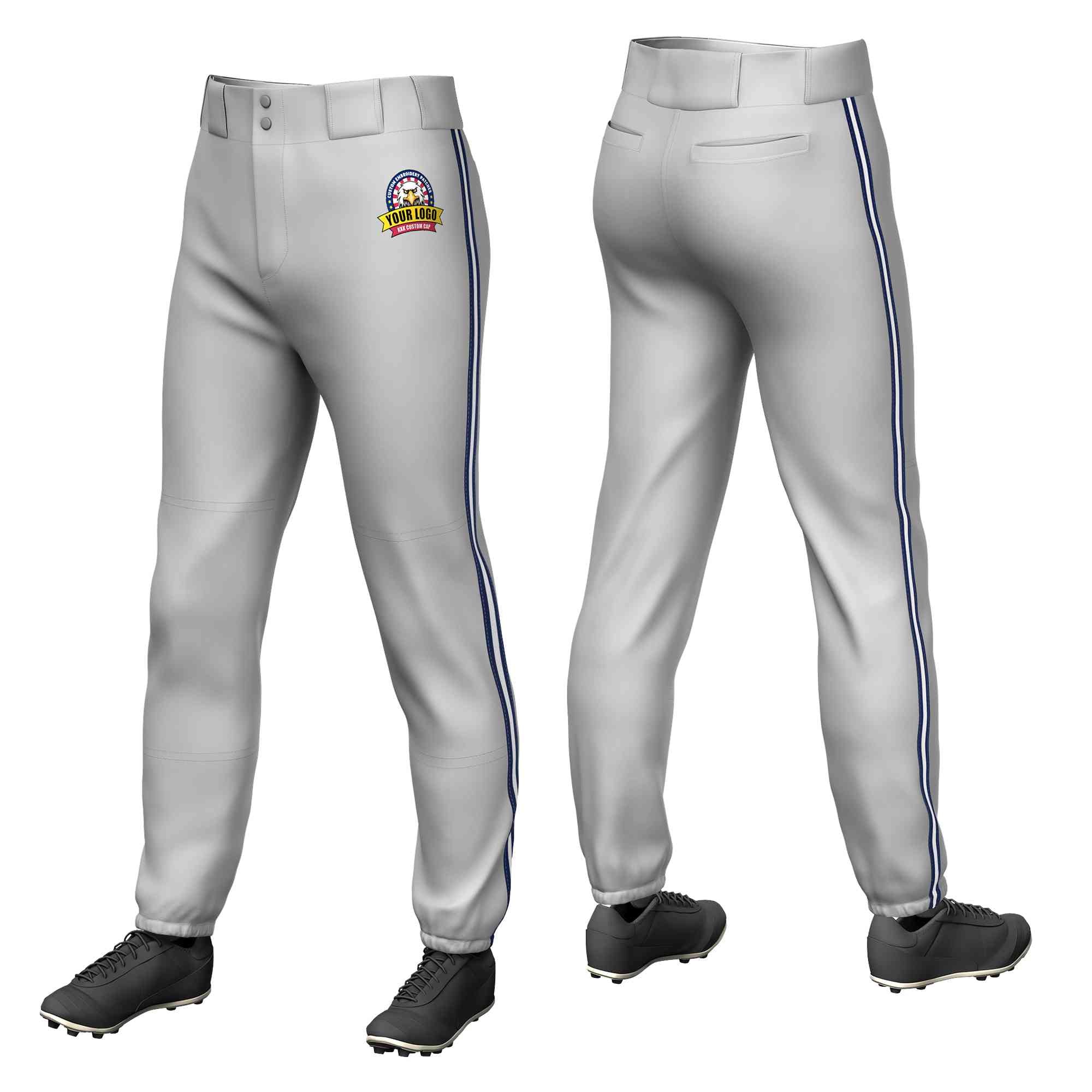 Pantalon de baseball pull-up extensible personnalisé gris marine blanc-marine coupe classique