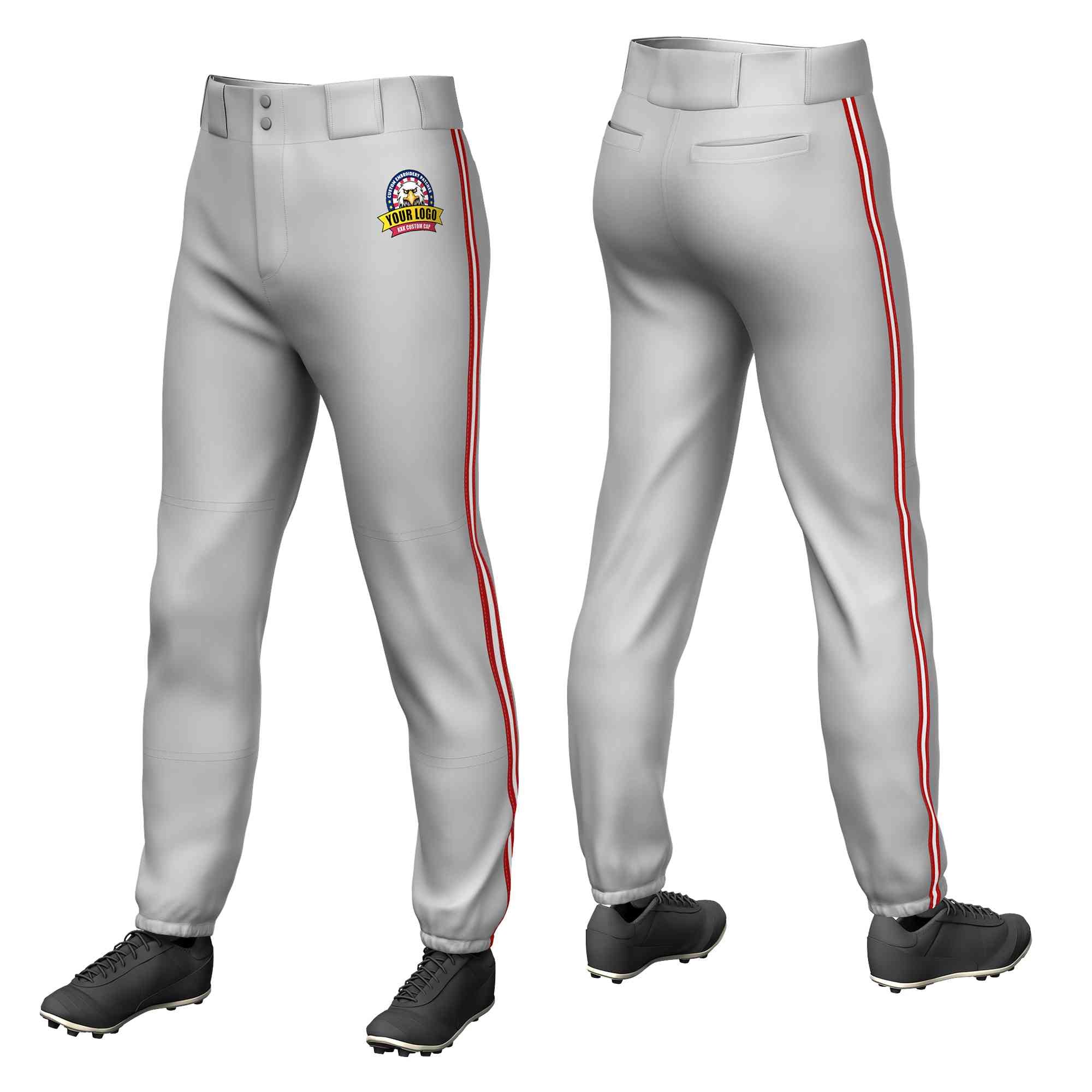 Pantalon de baseball pull-up extensible, coupe classique, personnalisé, gris, rouge, blanc-rouge