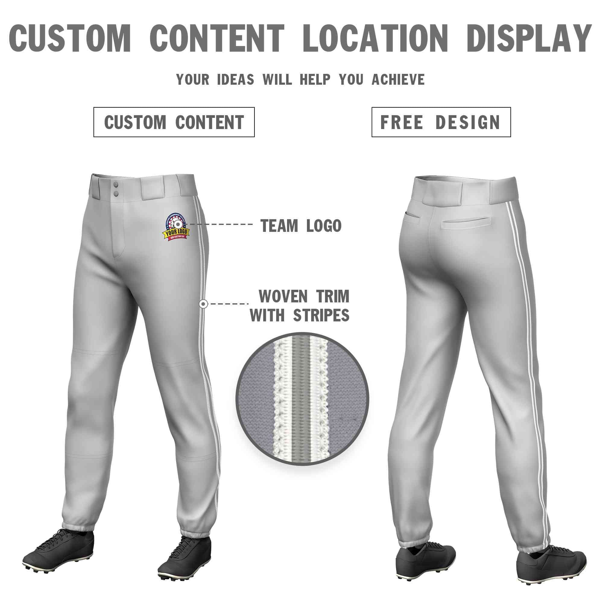 Custom Gray White Gray-White Classic Fit Stretch Practice Pull-up Baseball Pants