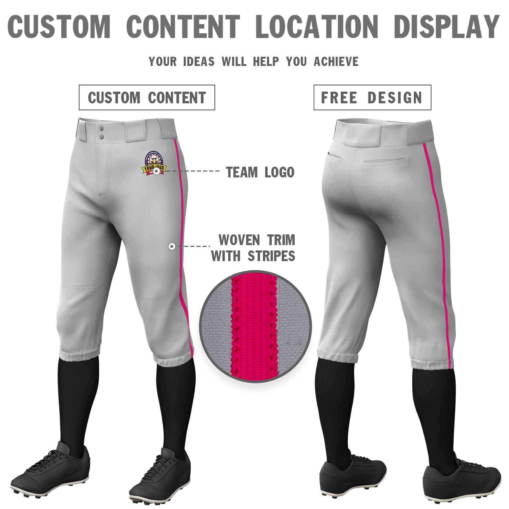 Pantalon de baseball personnalisé, gris, rose, coupe classique, culotte d'entraînement extensible