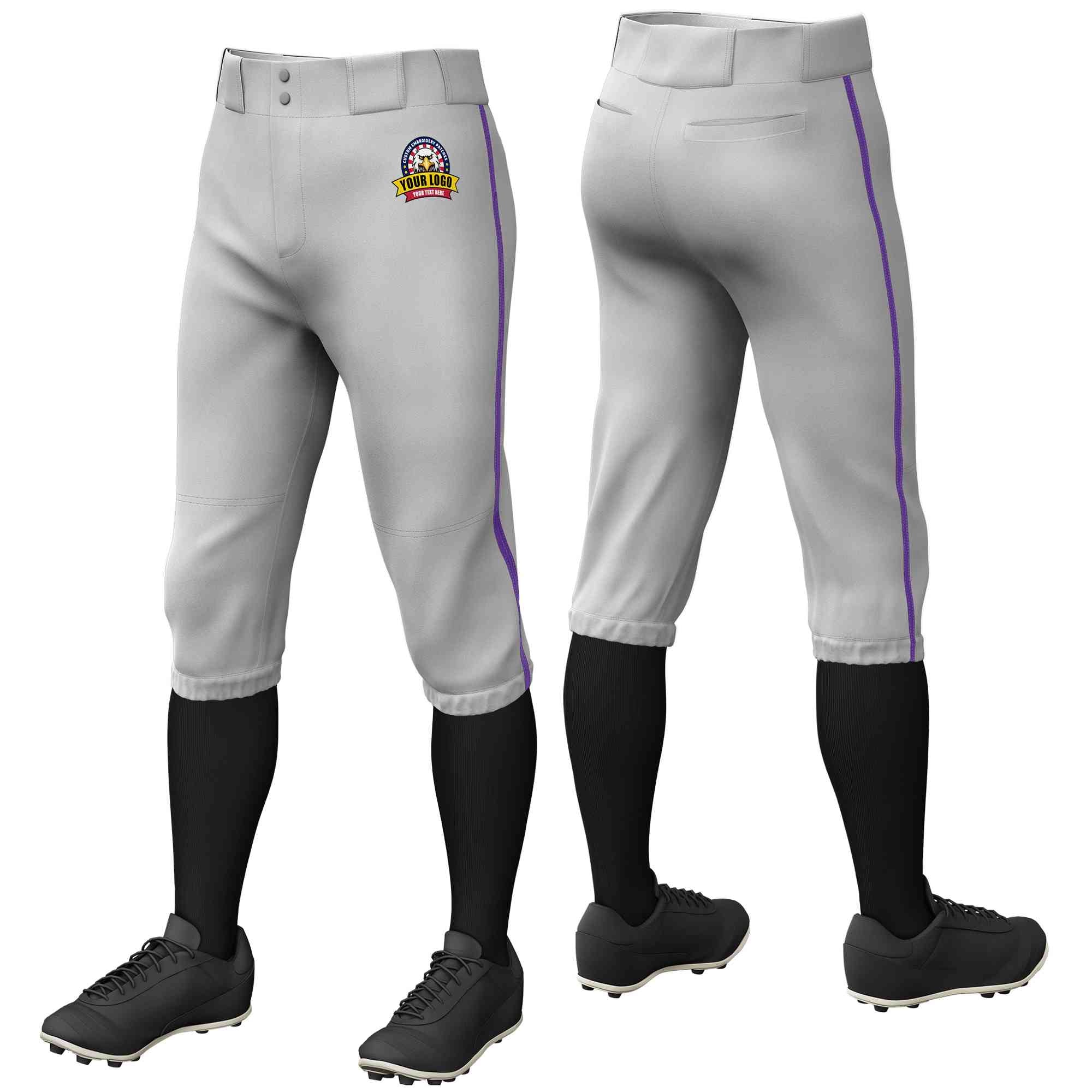 Pantalon de baseball personnalisé gris violet, coupe classique, culotte d'entraînement extensible