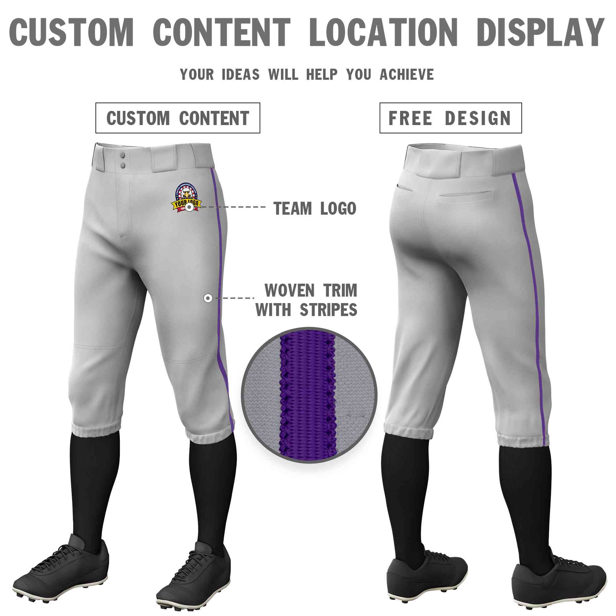 Pantalon de baseball personnalisé gris violet, coupe classique, culotte d'entraînement extensible