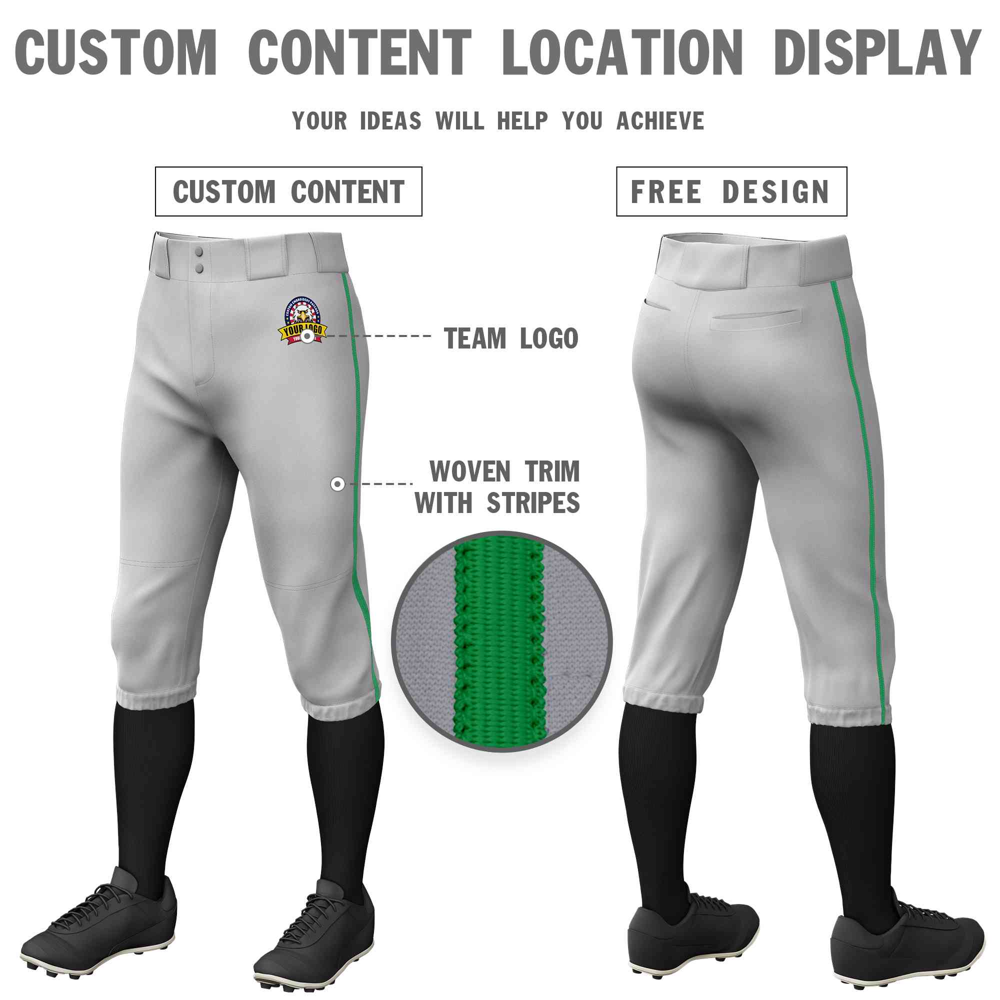 Pantalon de baseball personnalisé gris Kelly vert, coupe classique, culotte d'entraînement extensible