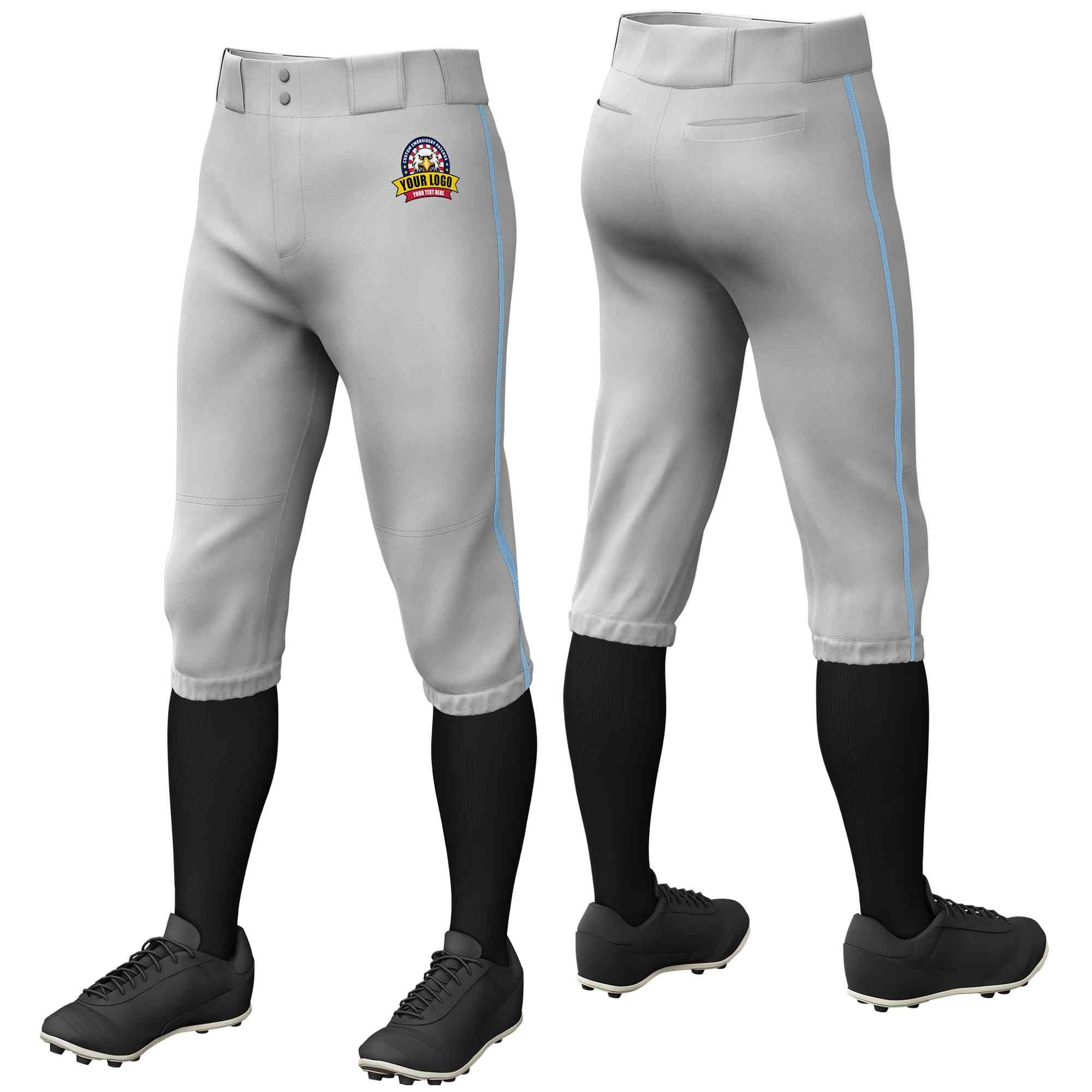 Pantalon de baseball personnalisé, gris clair, bleu clair, coupe classique, culotte d'entraînement extensible