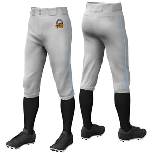 Custom Gray Light Blue Classic Fit Stretch Practice Knickers Baseball Pants