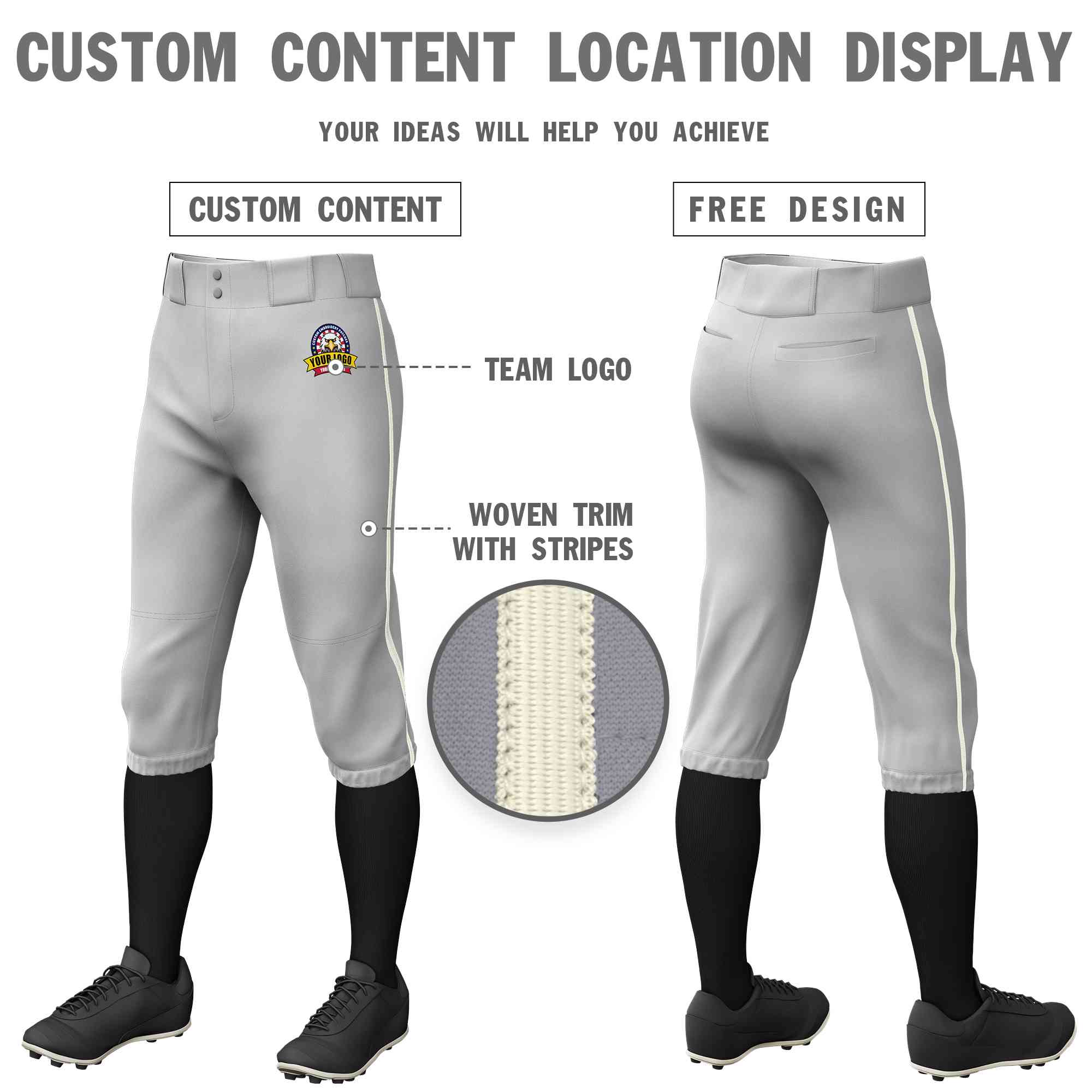 Pantalon de baseball personnalisé gris crème, coupe classique, culotte d'entraînement extensible