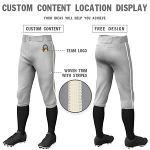 Custom Gray Cream Classic Fit Stretch Practice Knickers Baseball Pants