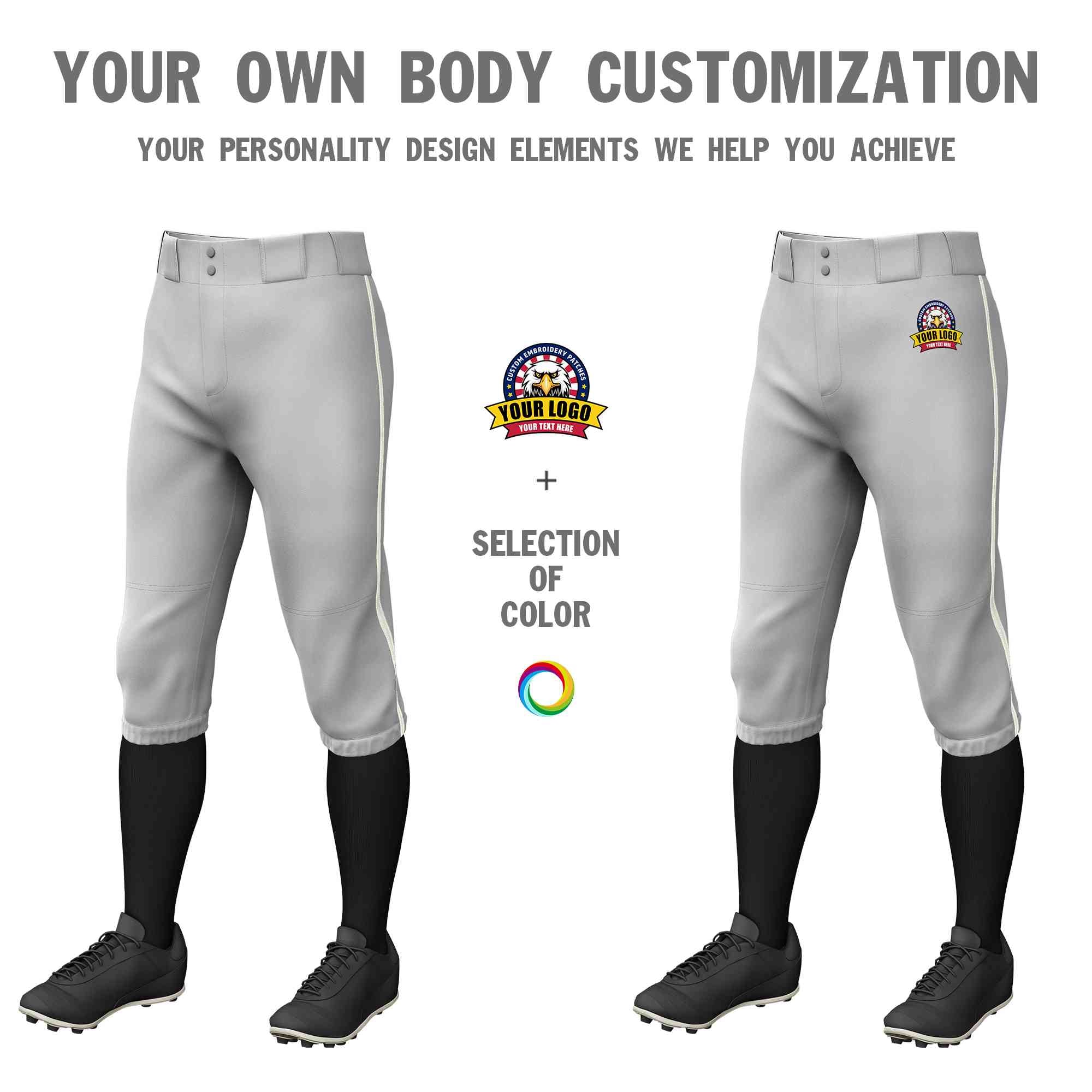 Custom Gray Cream Classic Fit Stretch Practice Knickers Baseball Pants