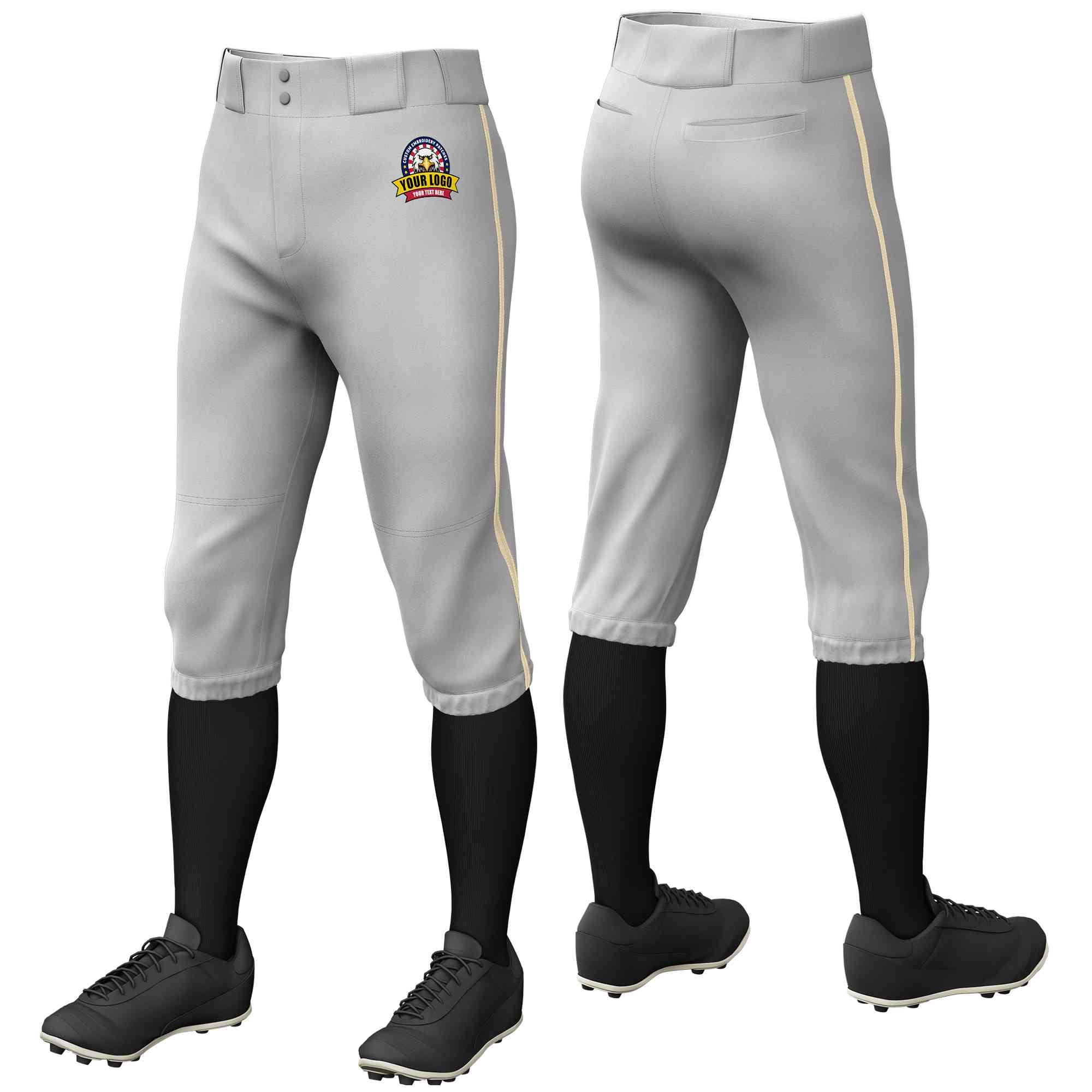 Custom Gray Khaki Classic Fit Stretch Practice Knickers Baseball Pants