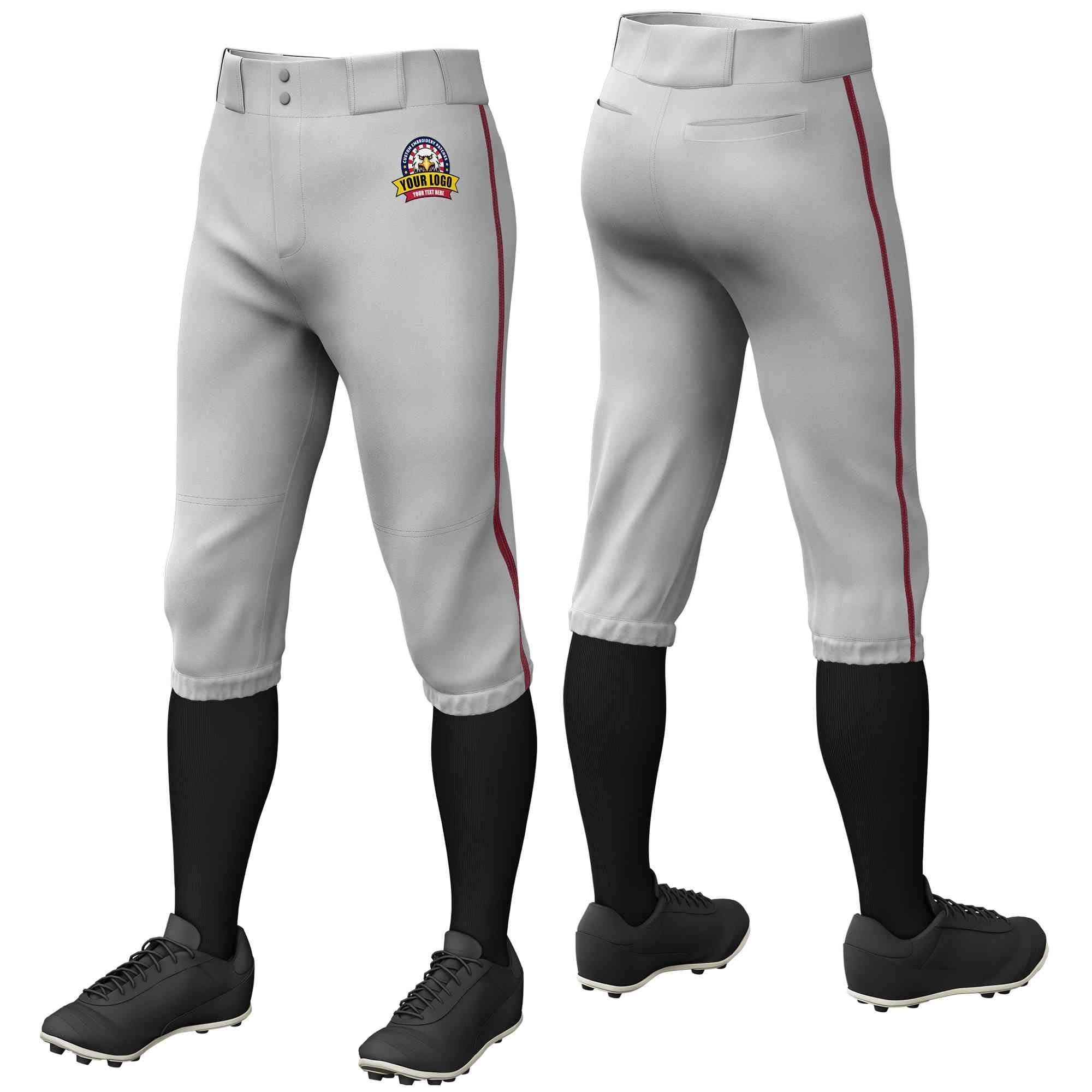 Pantalon de baseball personnalisé gris cramoisi, coupe classique, culotte d'entraînement extensible