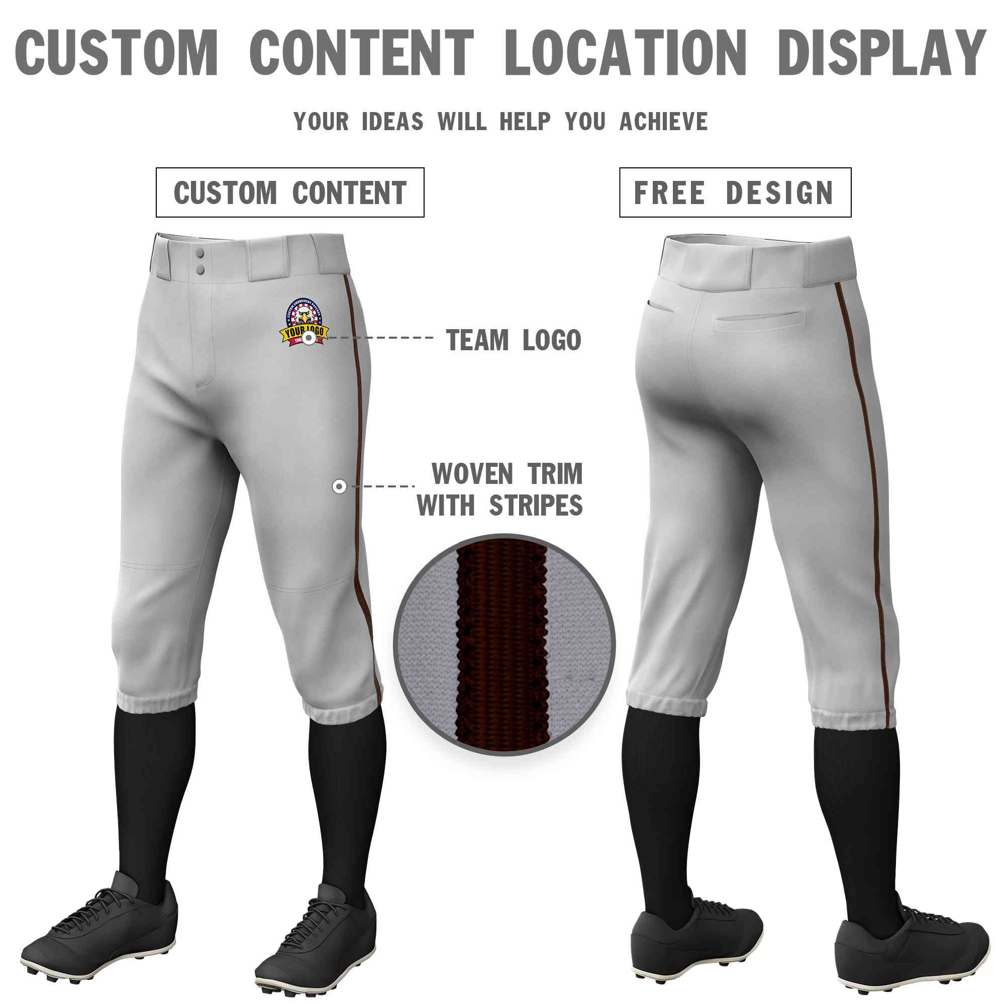 Pantalon de baseball personnalisé gris marron, coupe classique, culotte d'entraînement extensible