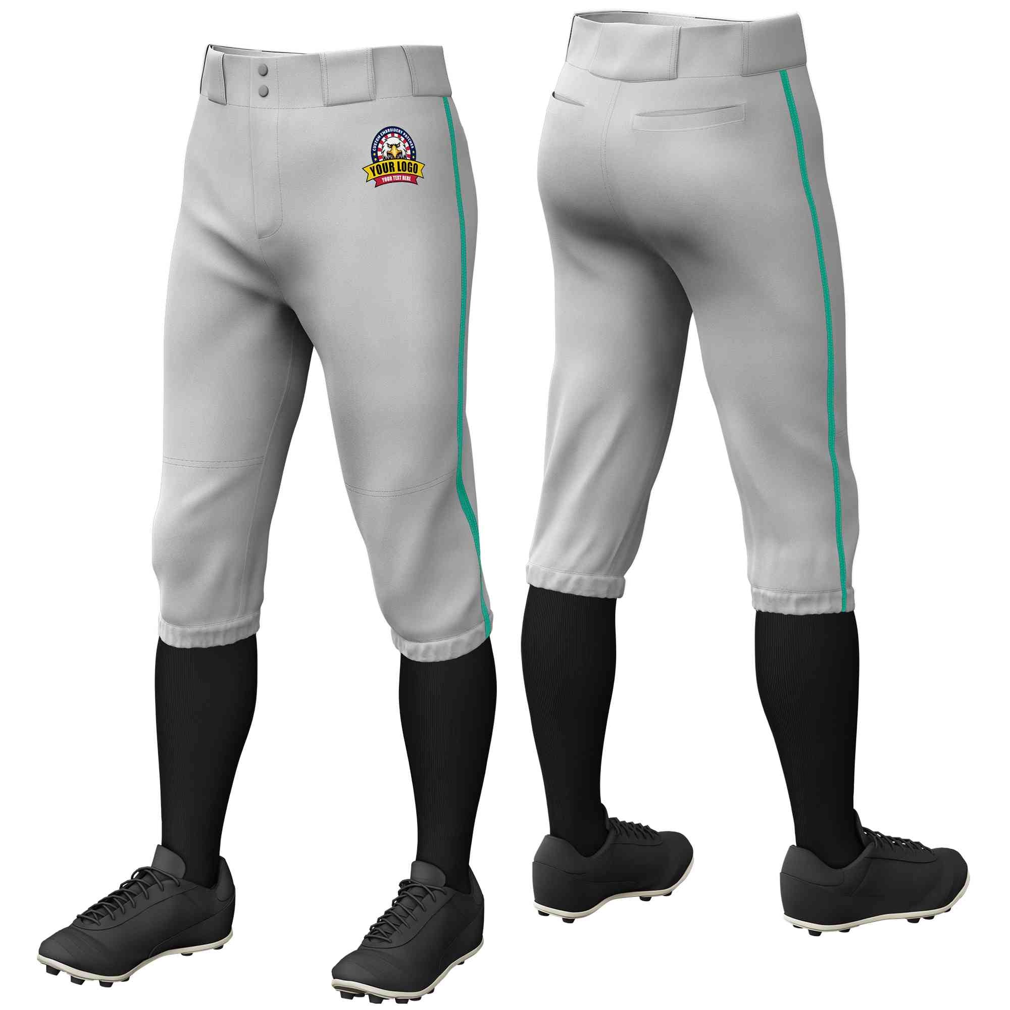 Pantalon de baseball personnalisé gris sarcelle, coupe classique, culotte d'entraînement extensible